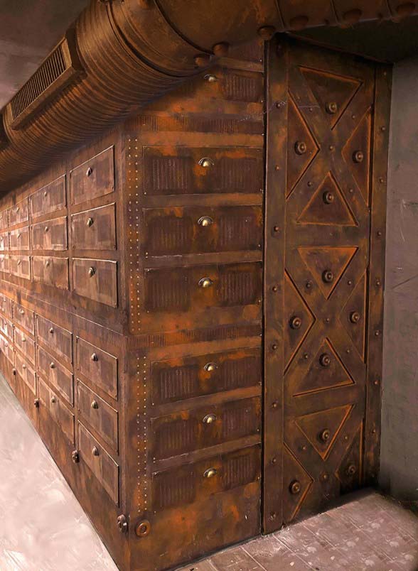 Décoration murs métal style industriel sur BA13 trompe l'oeil cuir