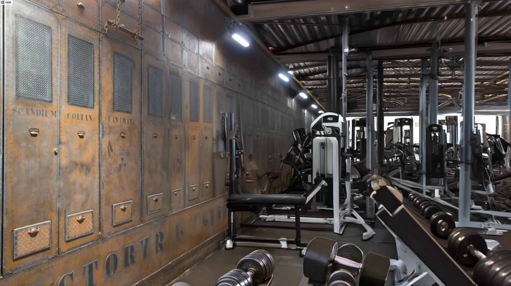 décoration murs métal sur BA13 salle de sport musculation industrielle